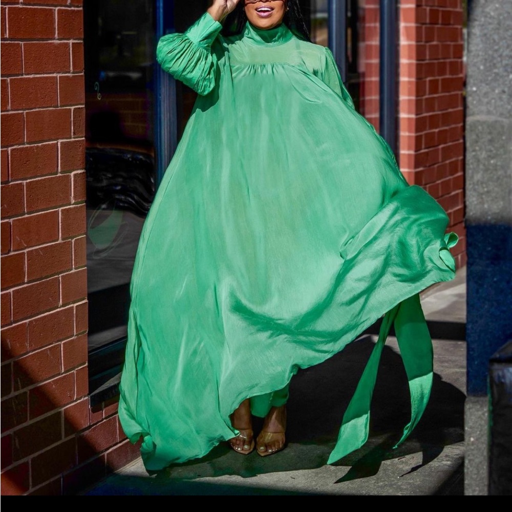 Green Linen flare dress